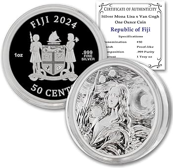 2024-1 oz Fiji Silver Mona Lisa x Van Gogh Starry Night Coin Proof